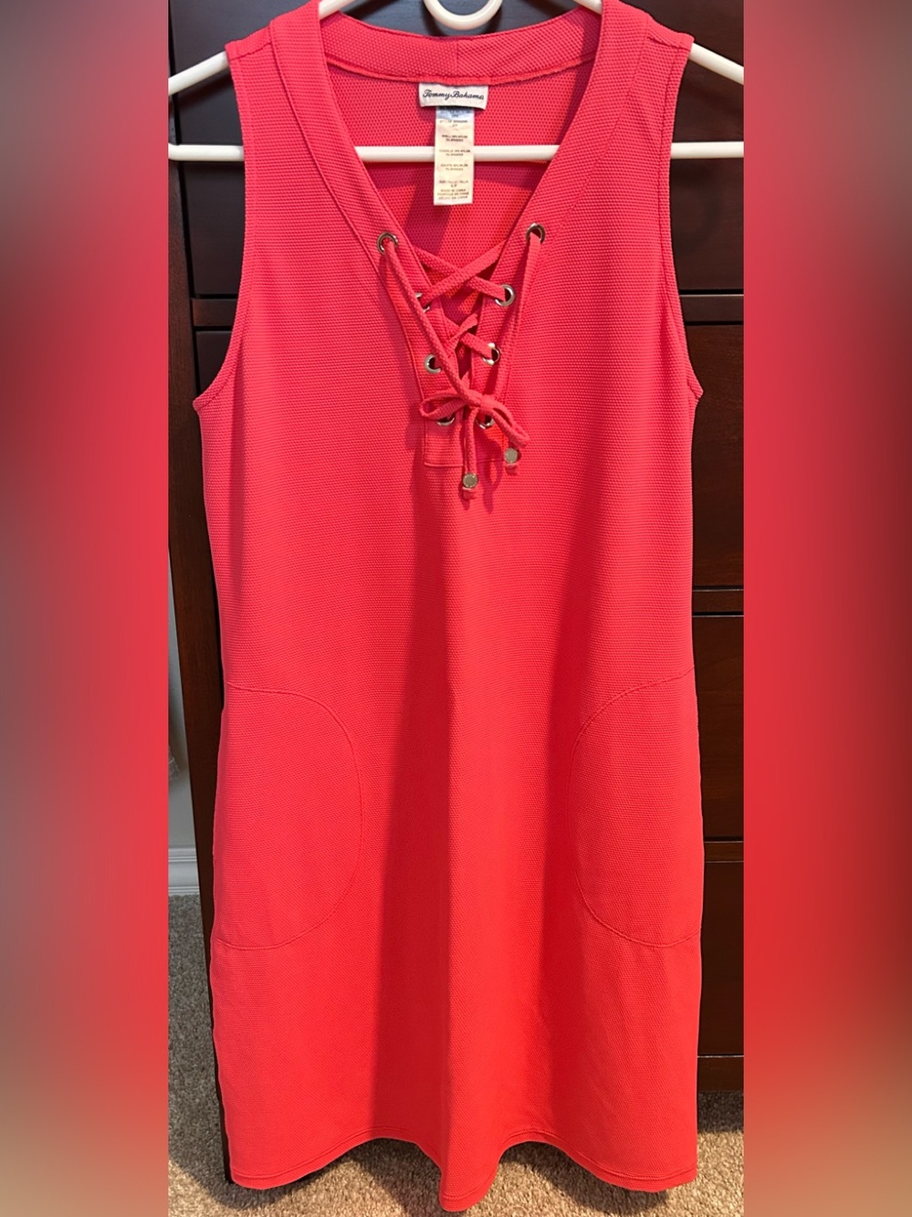 Tommy Bahama Coral Lace-Up Sleeveless Shift Dress